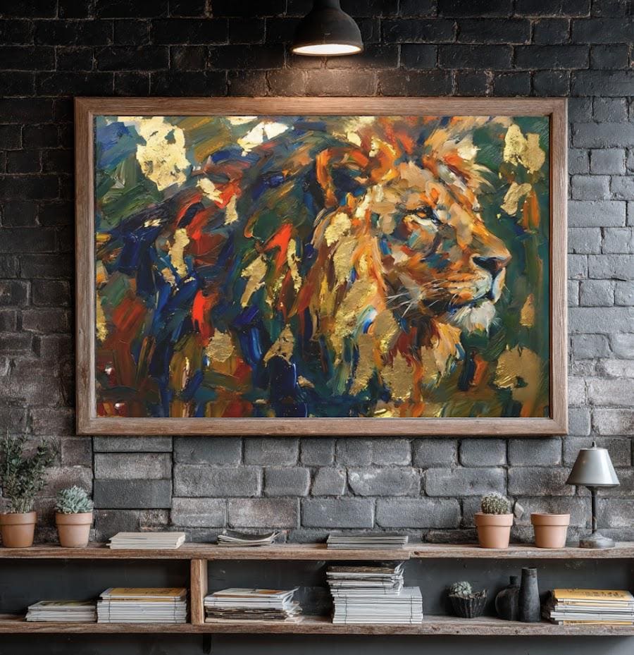 Lion of Judah Gold Foil Art | Abstract Christian Canvas Print — Framed Print wall art