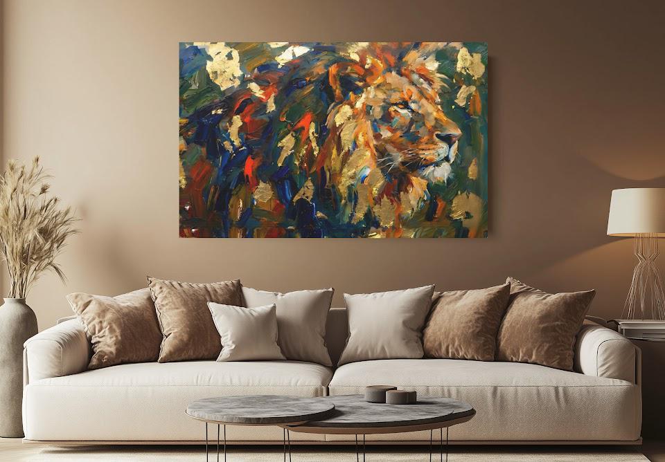 Lion of Judah Gold Foil Art | Abstract Christian Canvas Print — Framed Print wall art