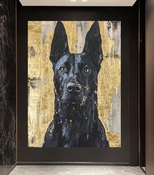 Black German Shepherd | Dog Art Print | Canvas or Poster | Modern Pet Portrait Belgian Malinois Painting — Poster wall art