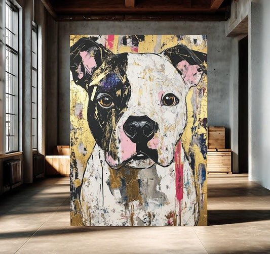 Modern American Pitbull Wall Art, Colorful Pop Art Dog Print, Unique Bully Mom Gift or Bachelor Pad Decor — Poster wall art