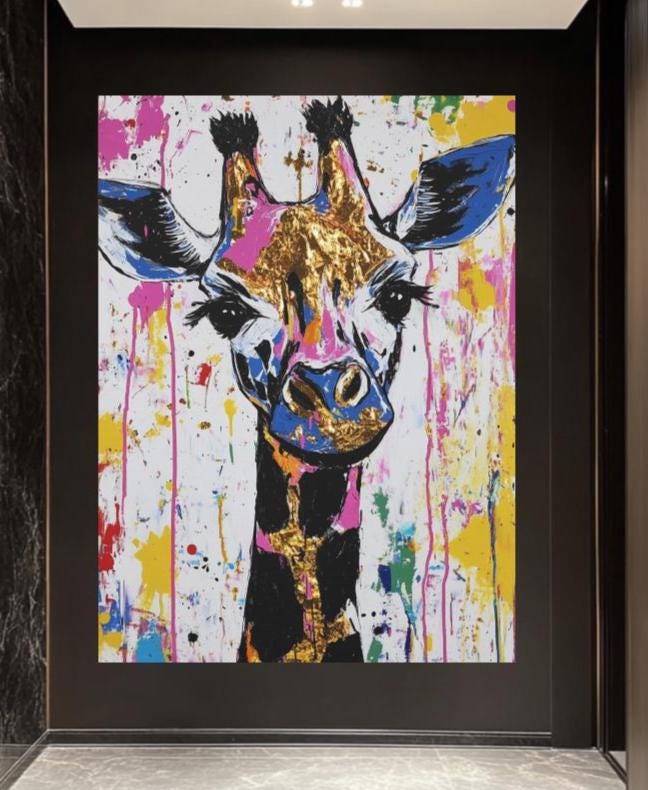 Colorful Giraffe Wall Art | Abstract Pop Art Print | Safari Animal | Graffiti Splatter Painting | Dopamine Decor — Poster