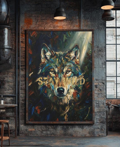 Wolf Wall Art | Modern Forest Animal Canvas or Poster Print, Man Cave Decor, Original Painting — Framed Print wall art