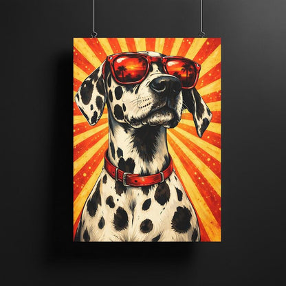 Funky Dalmatian Canvas | Dog with Sunglasses | Retro Pop Art Pet Print — Framed Print wall art