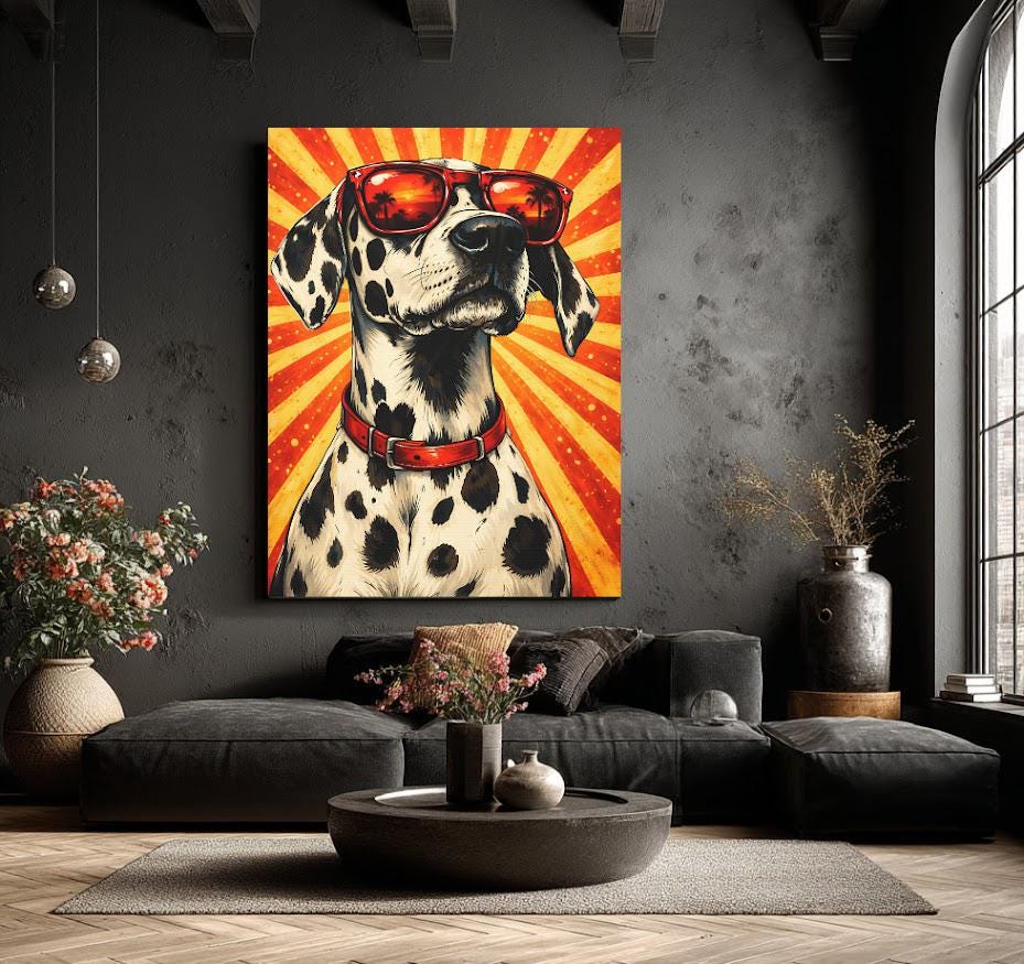 Funky Dalmatian Canvas | Dog with Sunglasses | Retro Pop Art Pet Print — Canvas wall art
