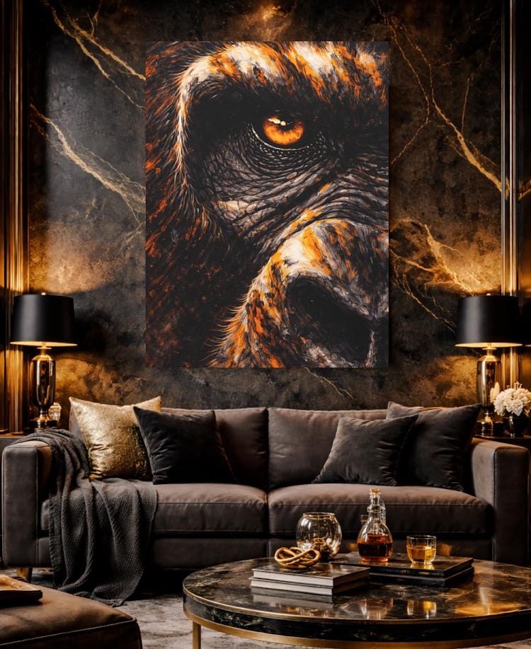 Gorilla Wall Art | Abstract Monkey Canvas Print | Masculine Man Cave Decor — Canvas wall art