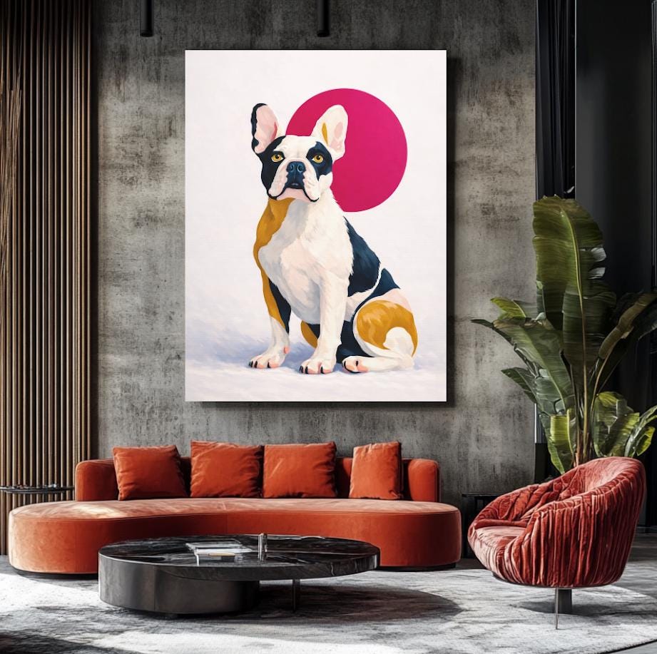French Bulldog Canvas Print | Bold Modern Dog Art | Puppy Portrait Poster — Framed Print wall art