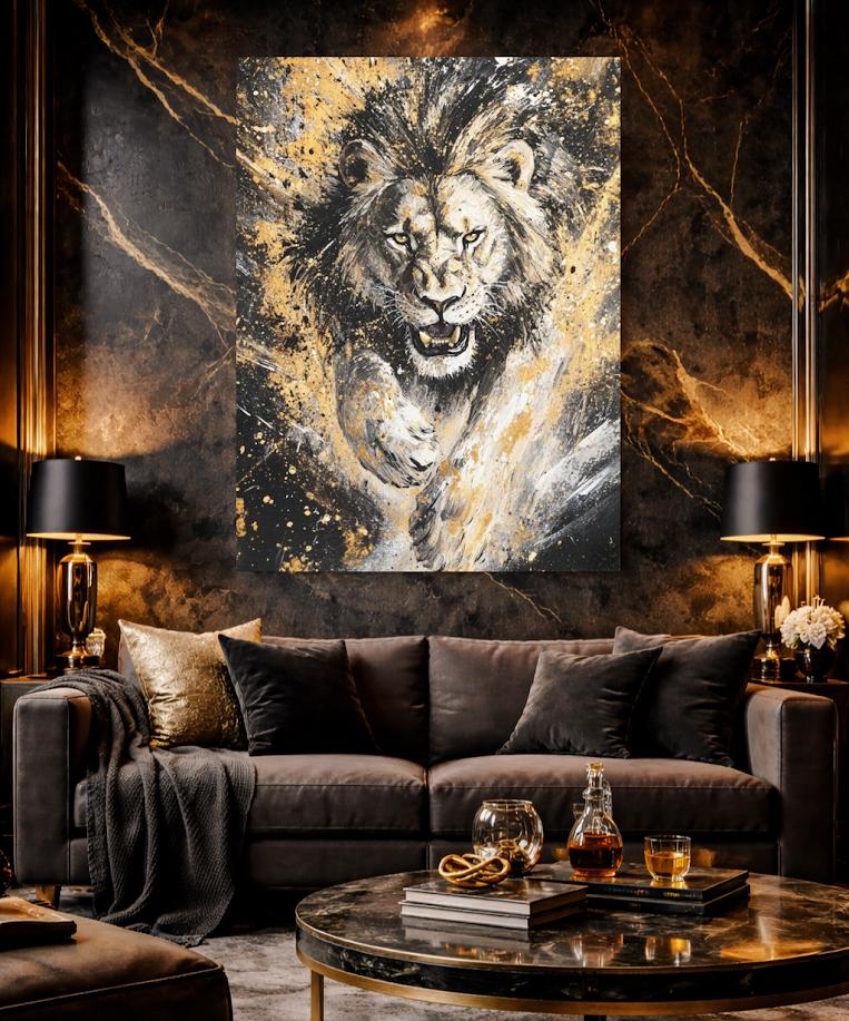 Roaring Lion Wall Art, Bold Safari Art, Zoo Animal Canvas or Poster Print — Framed Print wall art
