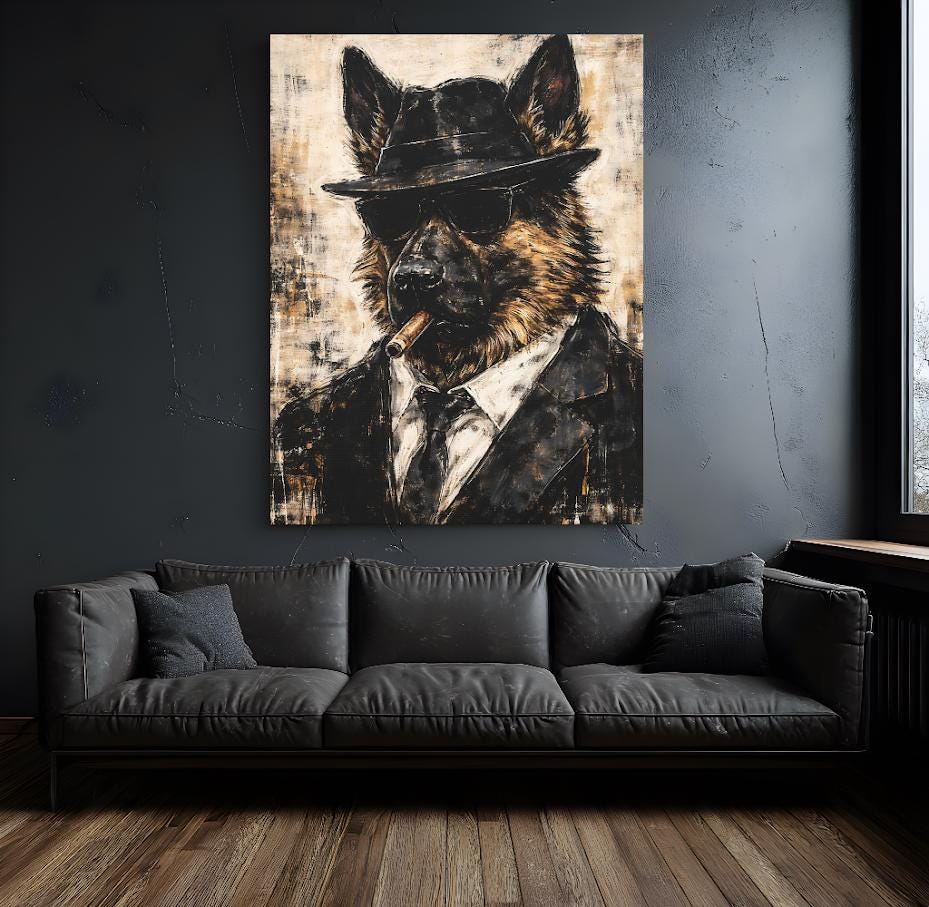German Shepherd Mafia Wall Art | Gangster Dog Canvas Print | Custom Pet Painting | Man Cave Gift for Him | Mobster Print —