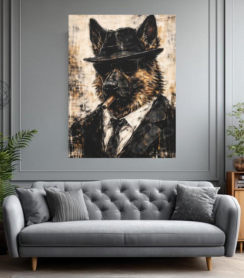 German Shepherd Mafia Wall Art | Gangster Dog Canvas Print | Custom Pet Painting | Man Cave Gift for Him | Mobster Print —
