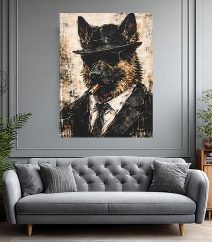 German Shepherd Mafia Wall Art | Gangster Dog Canvas Print | Custom Pet Painting | Man Cave Gift for Him | Mobster Print —