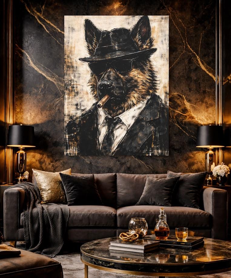 German Shepherd Mafia Wall Art | Gangster Dog Canvas Print | Custom Pet Painting | Man Cave Gift for Him | Mobster Print —