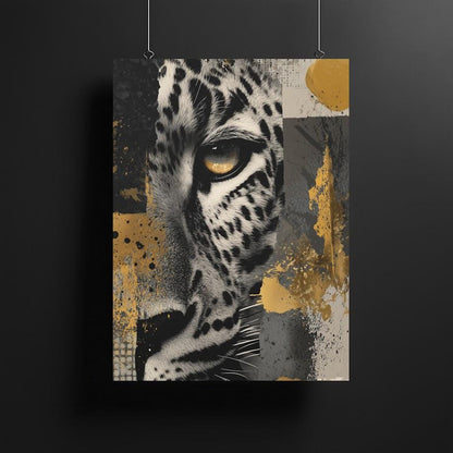 Leopard Canvas Print | Gold Accents Wildlife Artwork, Modern Home Decor — Framed Print wall art