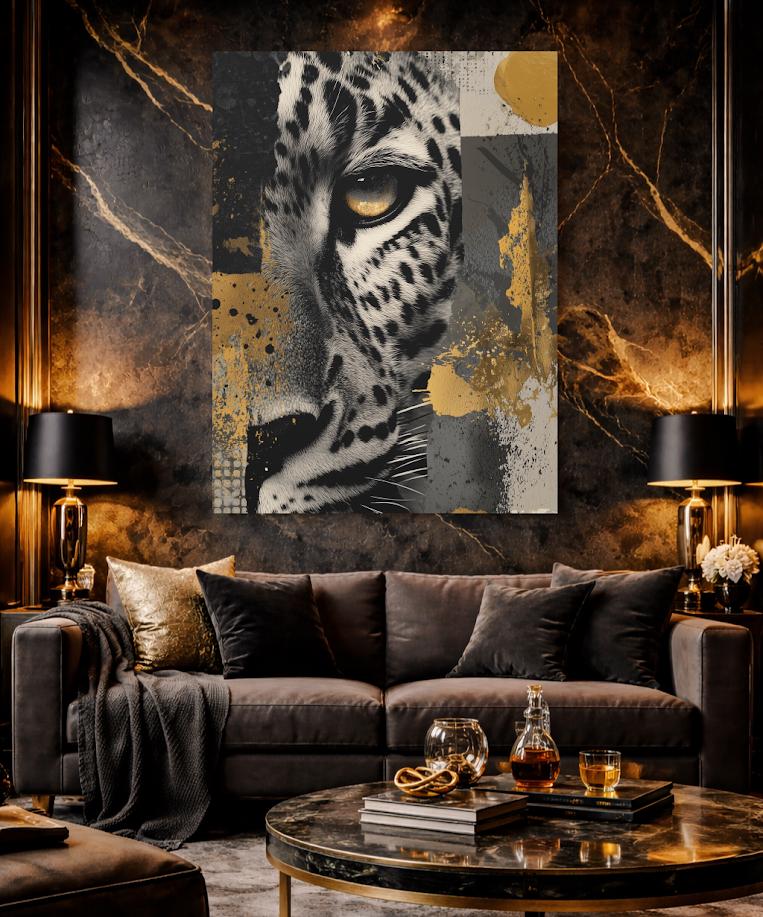 Leopard Canvas Print | Gold Accents Wildlife Artwork, Modern Home Decor — Canvas wall art