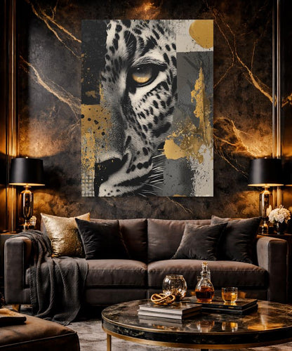 Leopard Canvas Print | Gold Accents Wildlife Artwork, Modern Home Decor — Canvas wall art