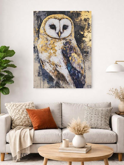 Golden Owl Wall Art | Abstract Bird Canvas | Modern Animal Decor | Luxury Artwork | Woodland Nursery Print — Canvas wall art