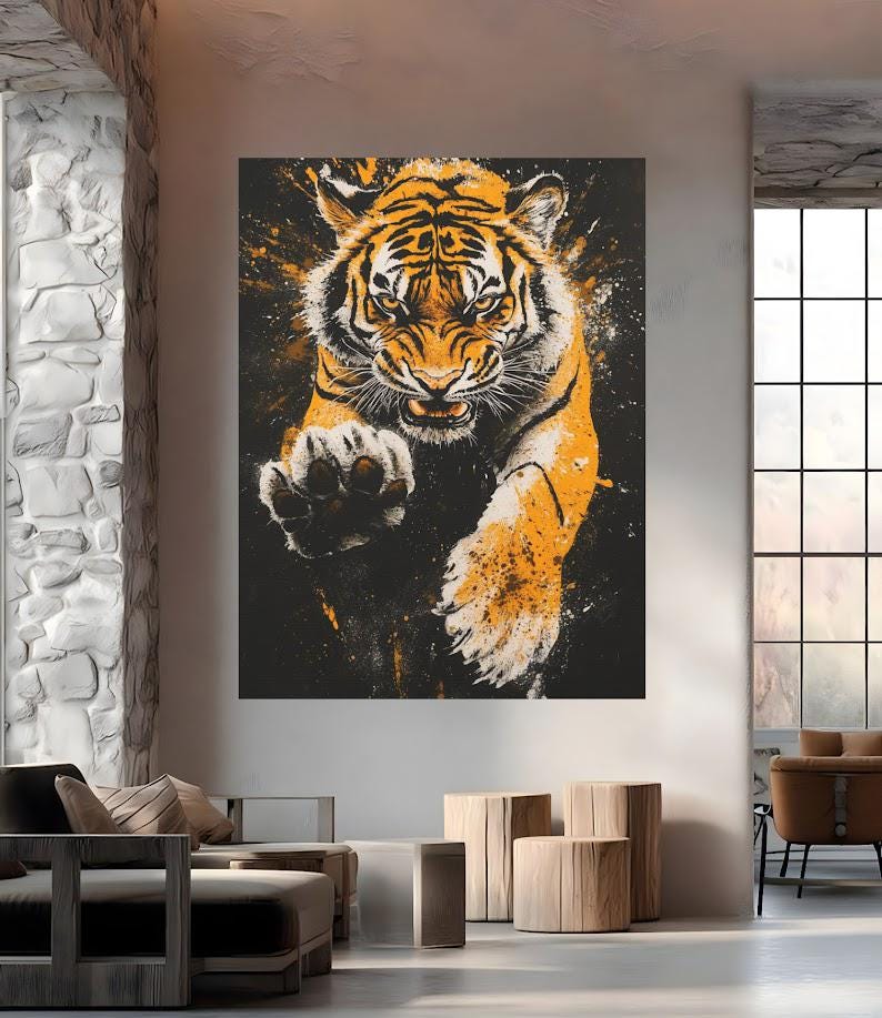 Tiger Wall Art | Fierce Wildlife Canvas or Poster Print | Jungle Animal Decor — Framed Print wall art