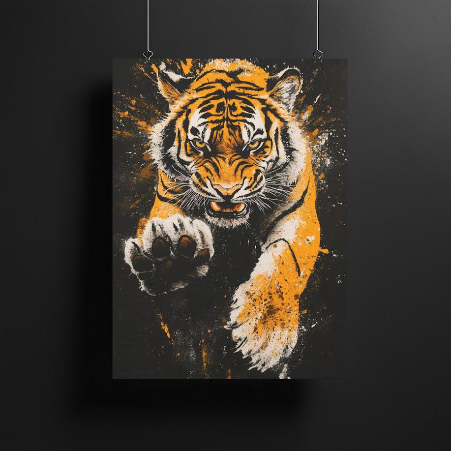 Tiger Wall Art | Fierce Wildlife Canvas or Poster Print | Jungle Animal Decor — Framed Print wall art