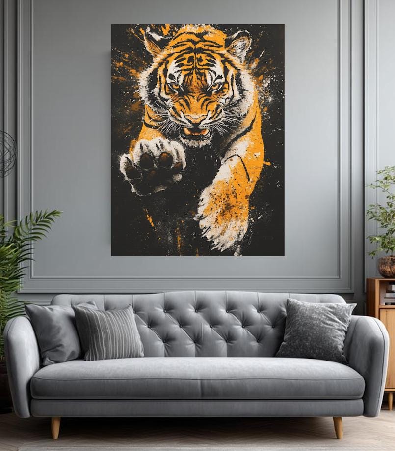 Tiger Wall Art | Fierce Wildlife Canvas or Poster Print | Jungle Animal Decor — Framed Print wall art