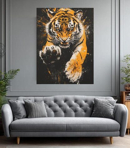 Tiger Wall Art | Fierce Wildlife Canvas or Poster Print | Jungle Animal Decor — Framed Print wall art