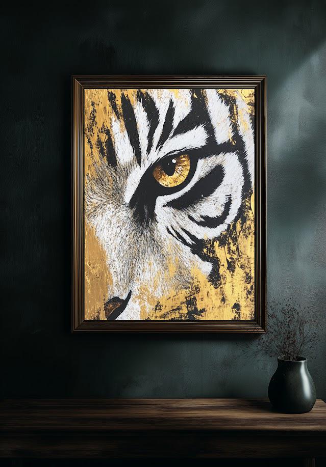 Gold & Black Tiger Eye Canvas Art | Motivational Office Decor — Framed Print wall art