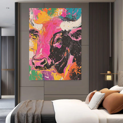 Neon Cow Canvas Print | Abstract Pop Art, Ranch Decor — Framed Print wall art