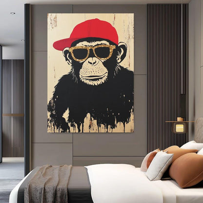 Graffiti Monkey Wall Art | Cool Chimp with Sunglasses | Urban Street Art Canvas | Dorm or Man Cave Poster — Framed Print wall