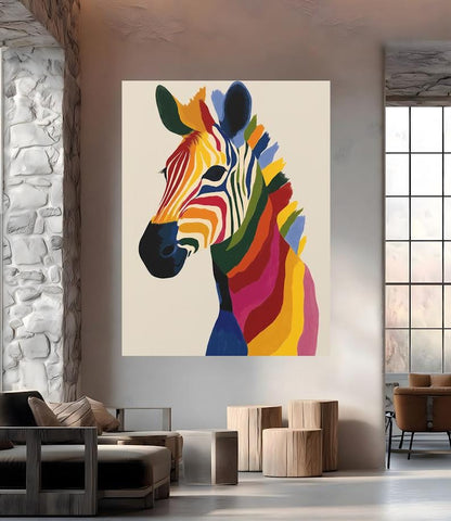 Colorful Zebra Wall Art | Canvas or Poster | Rainbow Animal Print | Abstract Pop Wildlife | Vibrant Safari Painting — Framed