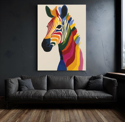 Colorful Zebra Wall Art | Canvas or Poster | Rainbow Animal Print | Abstract Pop Wildlife | Vibrant Safari Painting — Framed