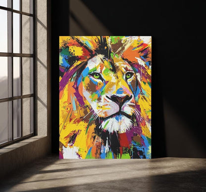 Colorful Lion Wall Art | Vibrant Abstract Animal Print | Modern Zoo Animal Poster | King of the Jungle — Framed Print wall