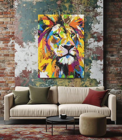 Colorful Lion Wall Art | Vibrant Abstract Animal Print | Modern Zoo Animal Poster | King of the Jungle — Framed Print wall