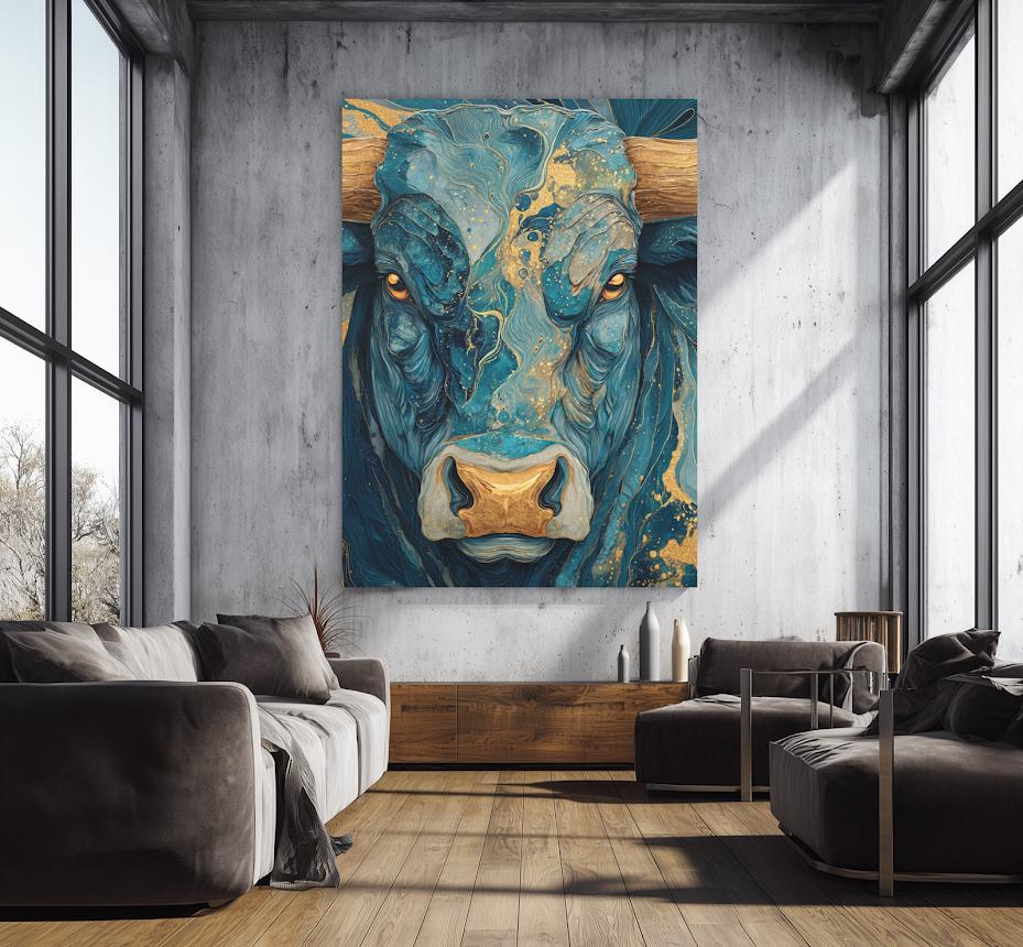 Bull Canvas | Modern Western Decor | Farmhouse Painting | Abstract Animal Print — Canvas wall art