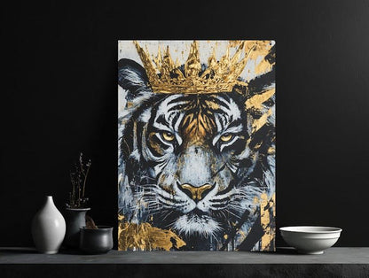 Tiger King Canvas Art, Gold Crown Animal Print, Modern Wall Decor — Poster wall art