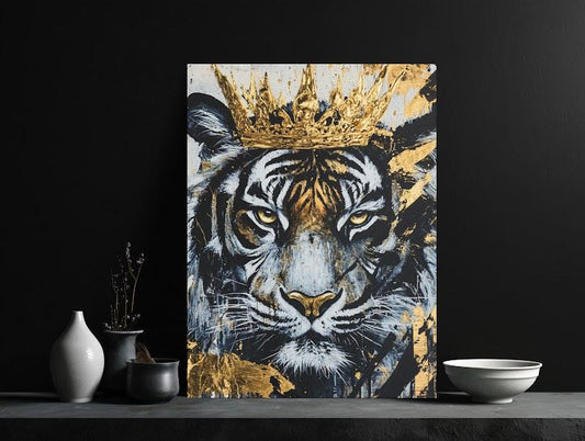 Tiger King Canvas Art, Gold Crown Animal Print, Modern Wall Decor — Poster wall art