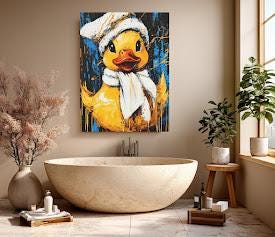 Whimsical Duck Canvas Print, Winter Hat and Scarf, Animal Wall Art — Framed Print wall art