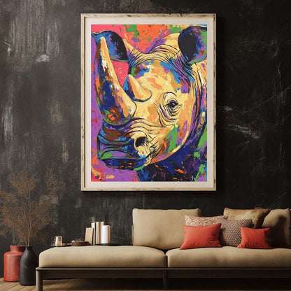 Colorful Rhino Wall Art | Abstract Rhinoceros Canvas Print | Neon Pop Safari Decor | Graffiti Wildlife Painting — Poster wall