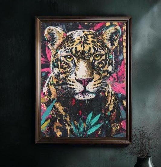Graffiti Leopard Wall Art | Colorful Animal Canvas Print | Electric Jungle Decor | Big Cat Painting Maximalist Home — Poster