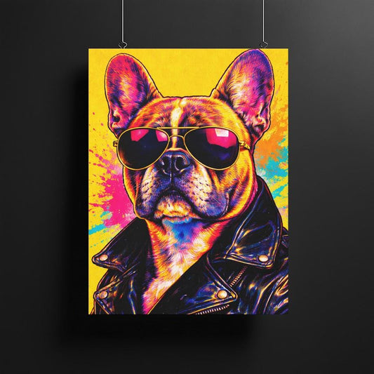 Cool French Bulldog Wall Art | Funny Dog Biker Decor | Colorful Pop Art | Custom Dog Portrait — Poster wall art