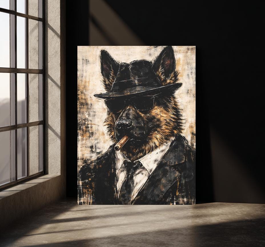 German Shepherd Mafia Wall Art | Gangster Dog Canvas Print | Custom Pet Painting | Man Cave Gift for Him | Mobster Print —