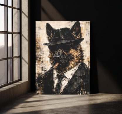 German Shepherd Mafia Wall Art | Gangster Dog Canvas Print | Custom Pet Painting | Man Cave Gift for Him | Mobster Print —