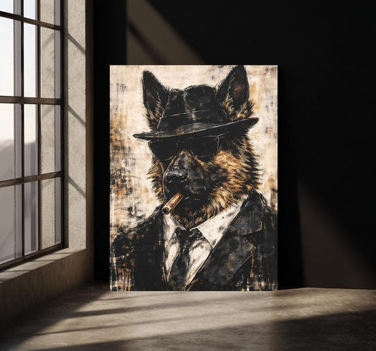 German Shepherd Mafia Wall Art | Gangster Dog Canvas Print | Custom Pet Painting | Man Cave Gift for Him | Mobster Print —