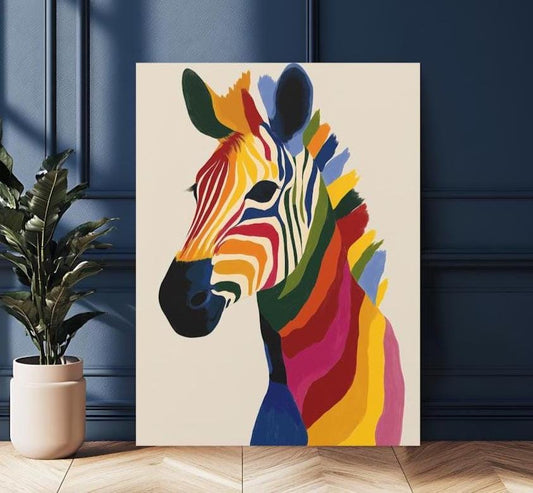 Colorful Zebra Wall Art | Canvas or Poster | Rainbow Animal Print | Abstract Pop Wildlife | Vibrant Safari Painting — Poster