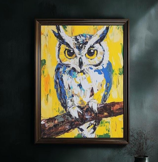 Colorful Owl Canvas Wall Art | Wisdom Decor for Office | Library or Teacher Gift | Large Abstract Bird Print — Canvas wall