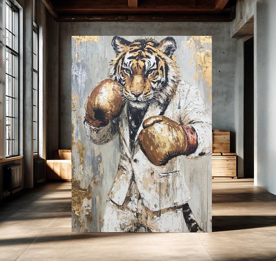 Boxing Tiger Wall Art | Motivational Gym Decor | Man Cave Canvas | Office Art For Men | Hustle Success Print — Poster wall