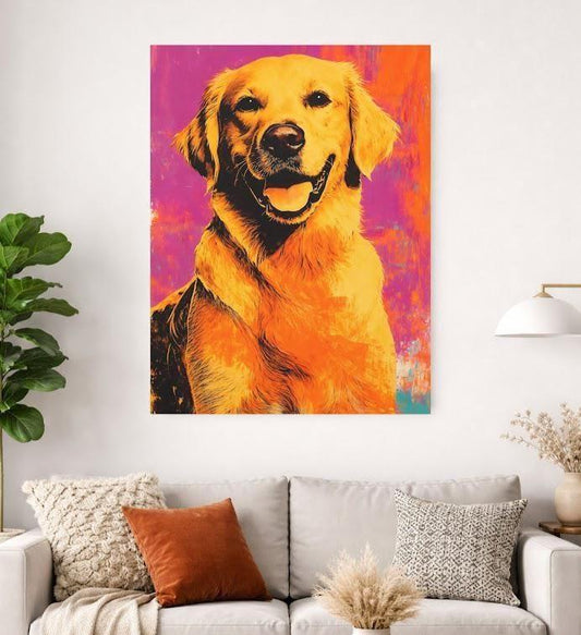 Colorful Golden Retriever Pop Art | Canvas or Poster | Neon Dog Portrait | Maximalist Wall Decor | Vibrant Animal Painting |
