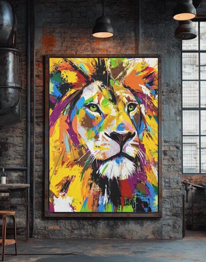 Colorful Lion Wall Art | Vibrant Abstract Animal Print | Modern Zoo Animal Poster | King of the Jungle — Poster wall art