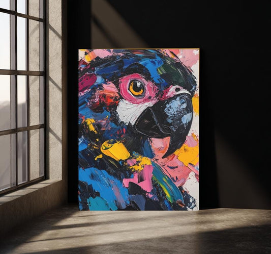 Colorful Parrot Wall Art | Abstract Bird Painting | Maximalist Artwork | Tropical Home Decor | Vibrant Macaw Print | Preppy