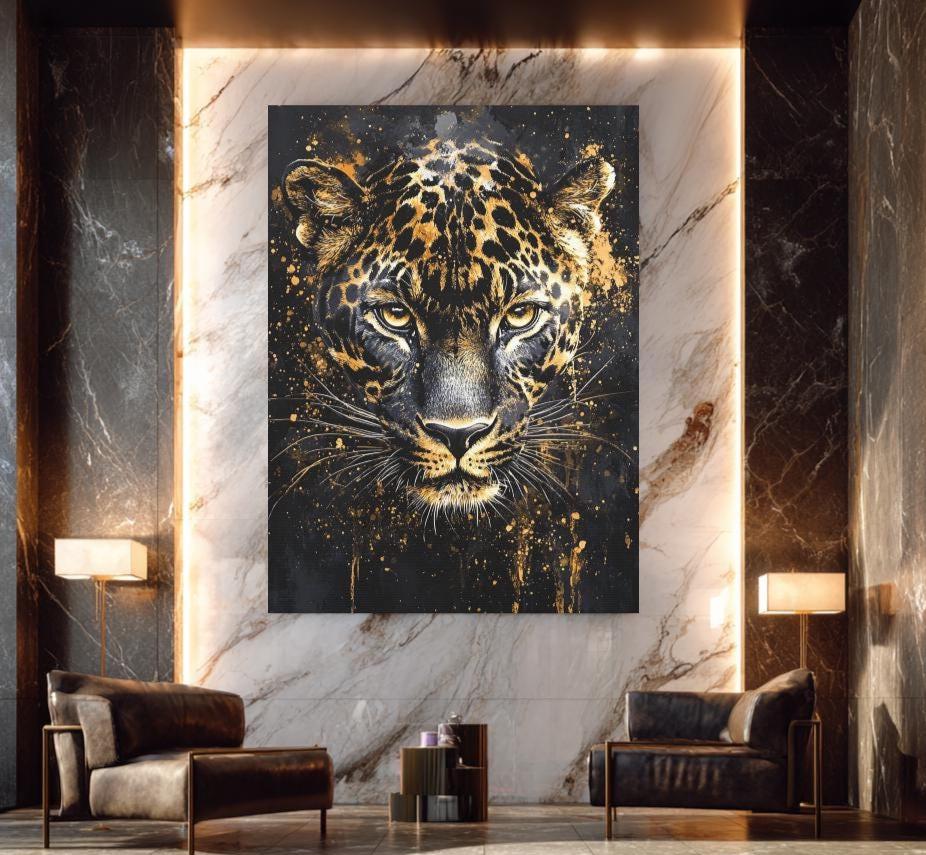 Black & Gold Leopard Art | Canvas or Poster | Luxury Decor | Modern Office Art | Jungle Painting | Big Cat Print | Abstract