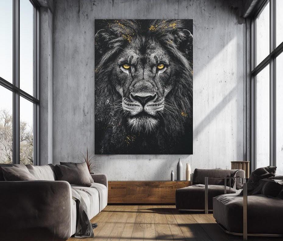 Black & White Lion Art | Canvas or Poster | Luxury Animal Portrait | King of the Jungle Print | Masculine Gift for Him |