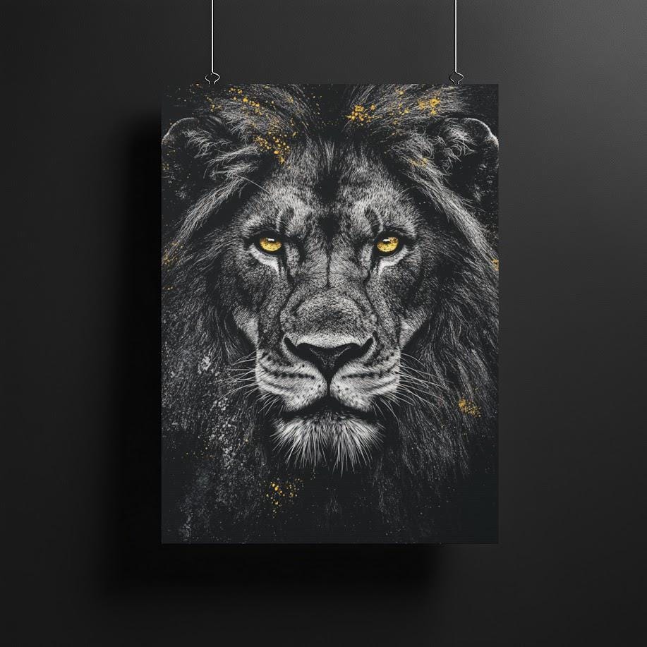 Black & White Lion Art | Canvas or Poster | Luxury Animal Portrait | King of the Jungle Print | Masculine Gift for Him |
