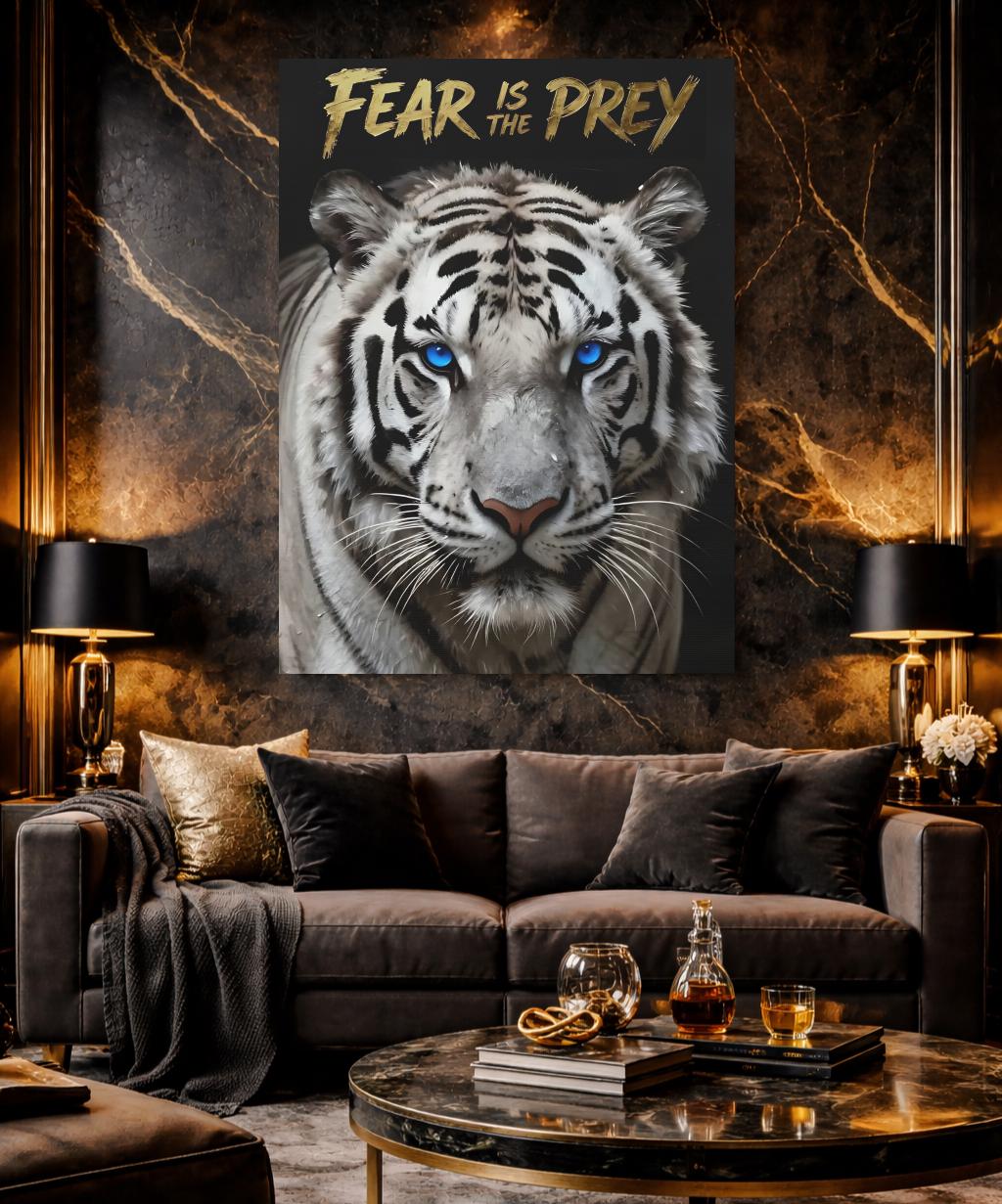 White Tiger Canvas Art | Motivational Quote, Modern Office Decor — Framed Print wall art
